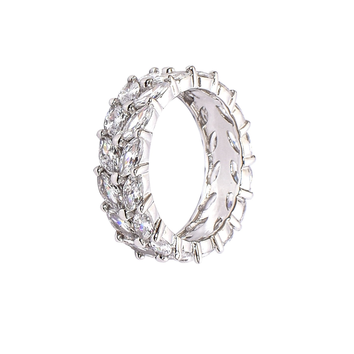 Women’s Silver Eternity Ring – Marquise-Cut Diamond Design (Size 11)