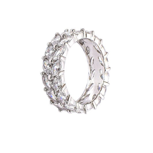 Women’s Silver Eternity Ring – Marquise-Cut Diamond Design (Size 11)