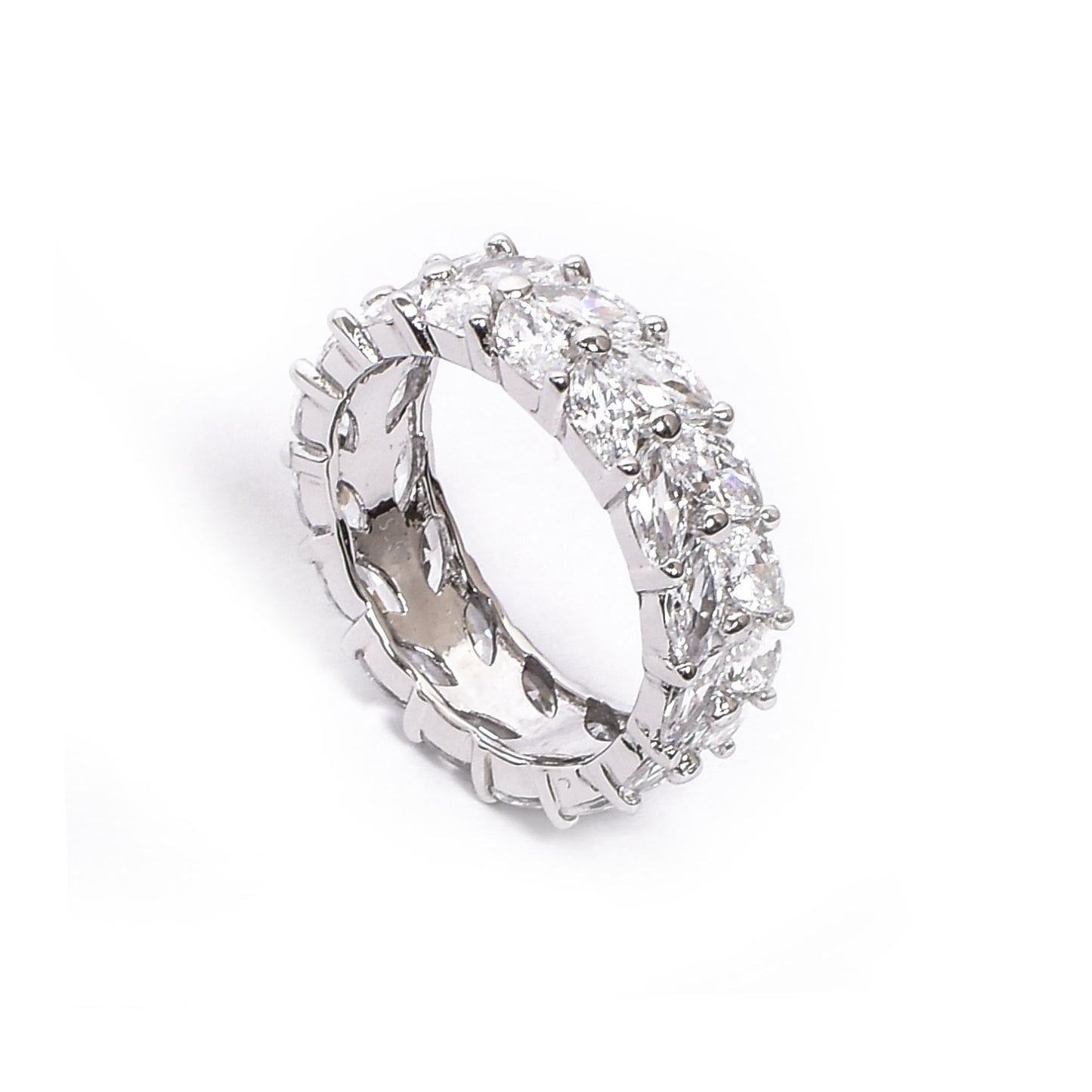 Women’s Silver Eternity Ring – Marquise-Cut Diamond Design (Size 11)