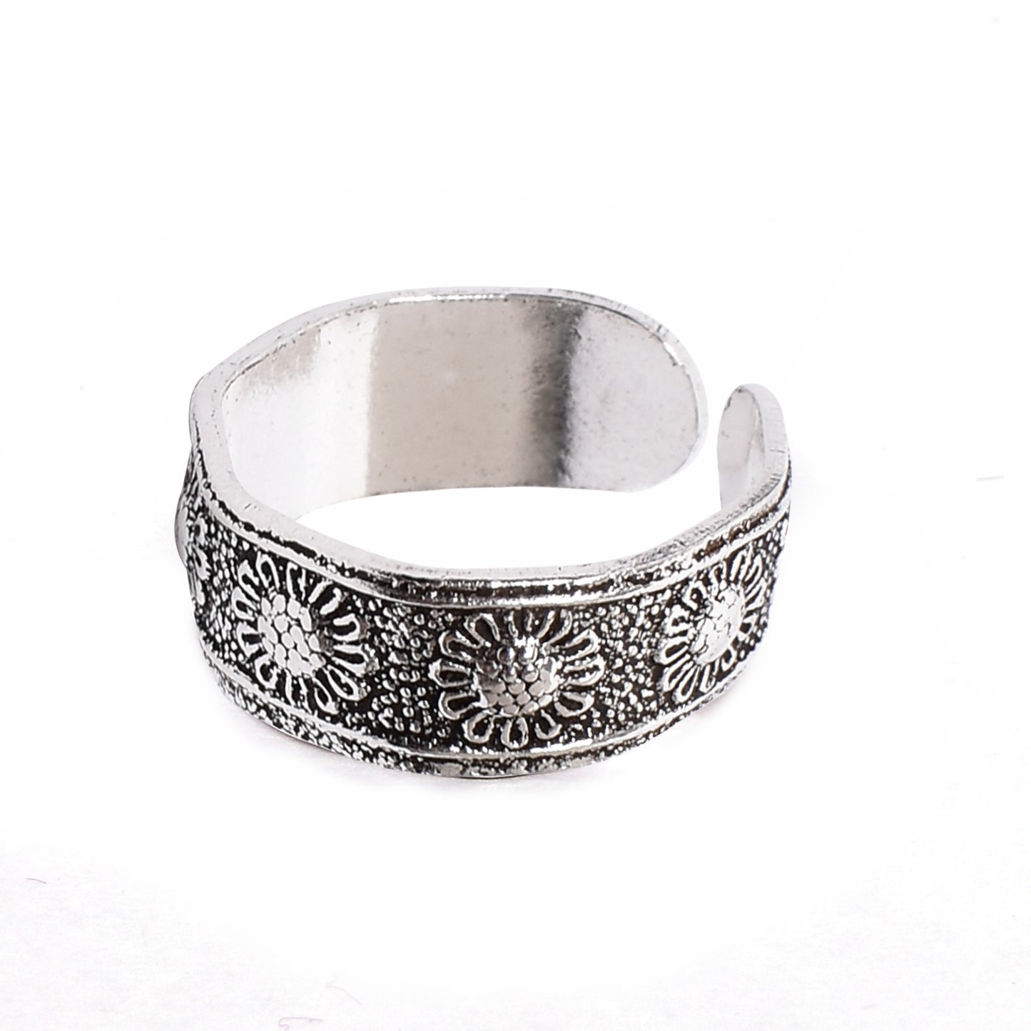 Silver Toe Ring Set – Floral Etched Design