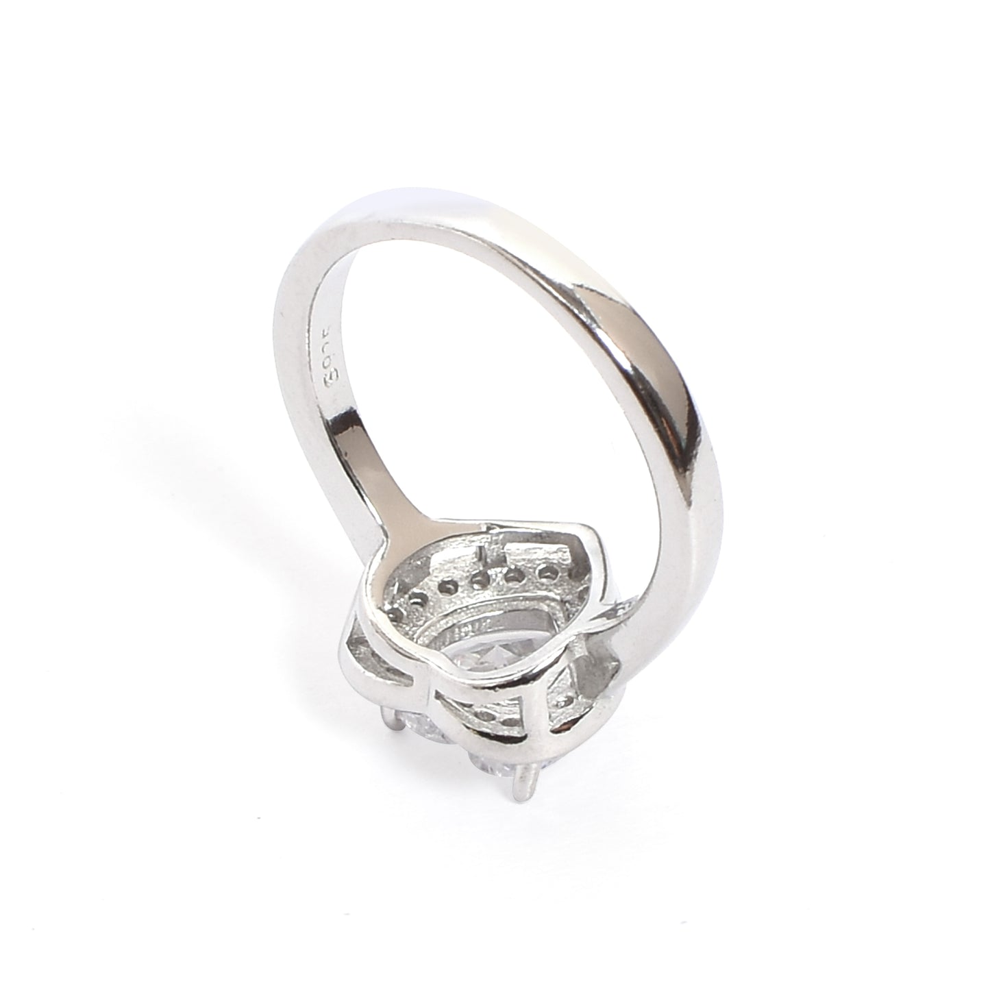 Women’s Silver Ring – Heart-Shaped Solitaire with Halo (Size 9)