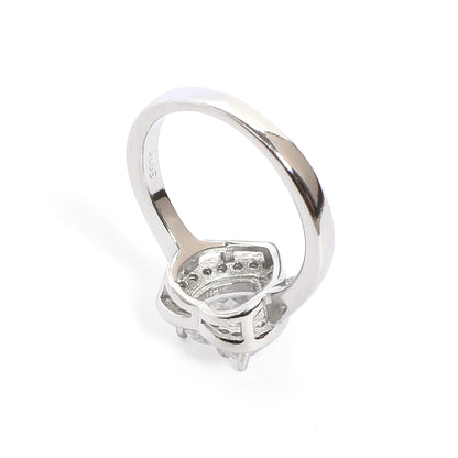 Women’s Silver Ring – Heart-Shaped Solitaire with Halo (Size 9)