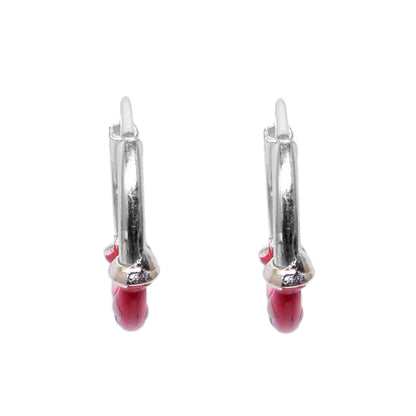 Kids Silver Earrings – Pink Hoop with White & Blue Dots (1.3 cm)