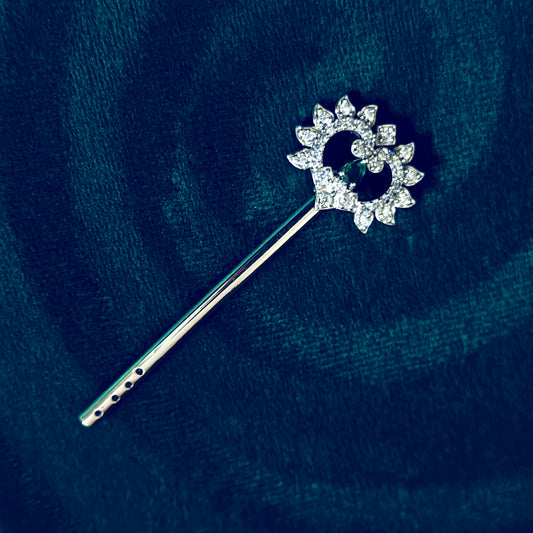 Sterling Silver Krishna Bansuri – Ornate Design with Gemstones (2.25 inch)