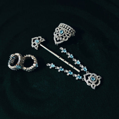 Sterling Silver Krishna Accessories Set – Bansuri, Mala, Mukut & Kade (Turquoise Gemstones)