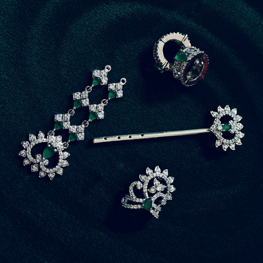 Sterling Silver Krishna Accessories Set – Bansuri, Mala, Mukut & Kade