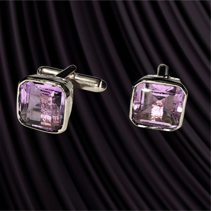 Sterling Silver Amethyst Handmade Cufflinks