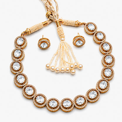 Moissanite Polki Necklace Set in Sterling Silver (Gold Plated)