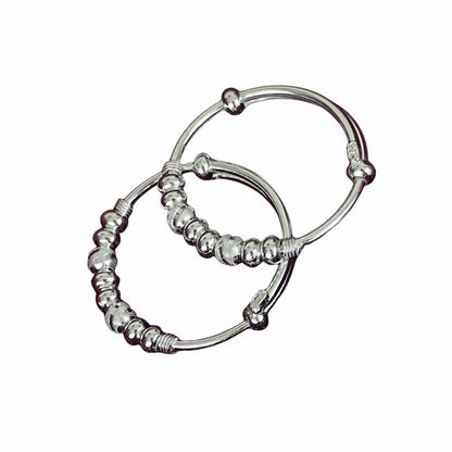 Sterling Silver Kids Kada Pair – Beaded Hoop Design