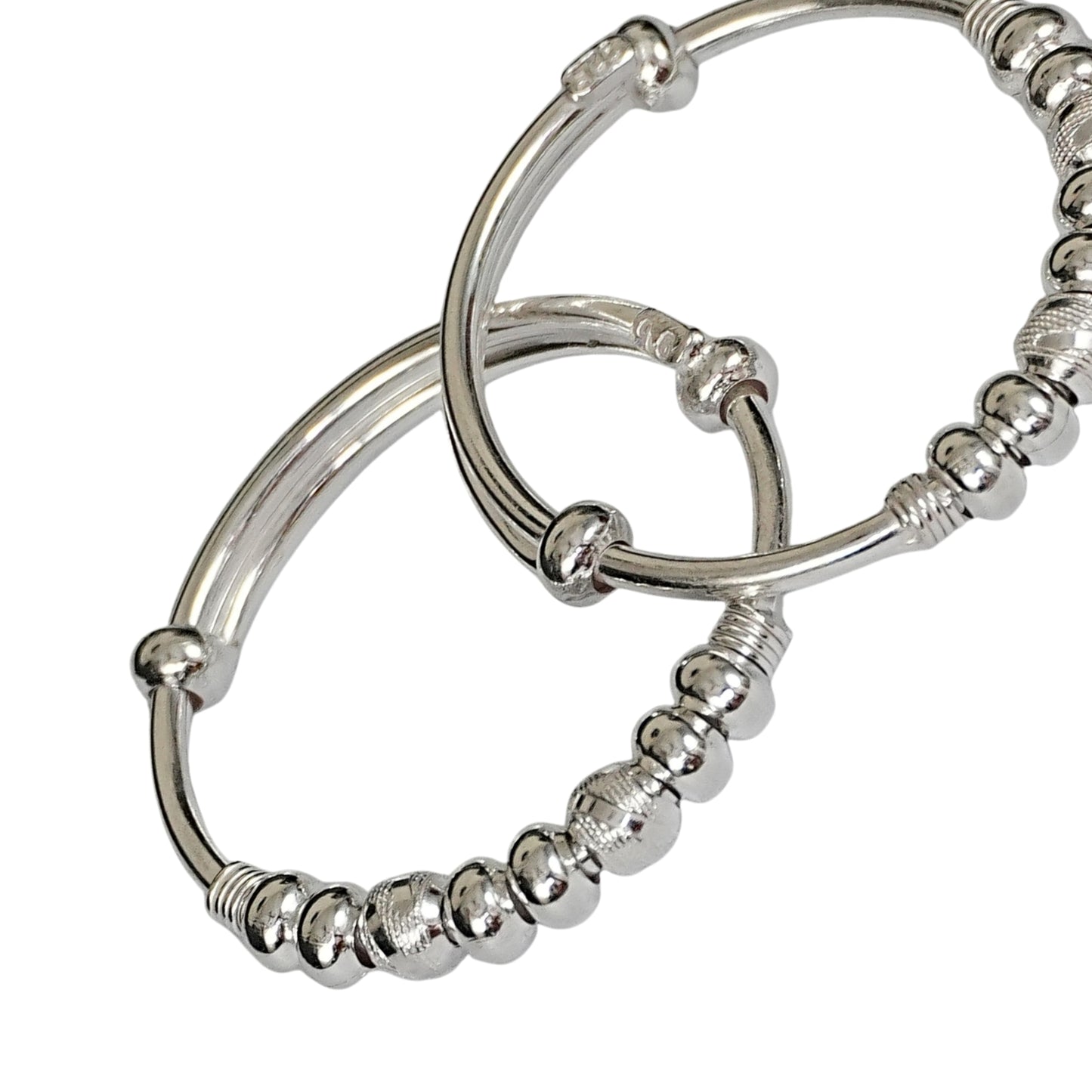 Sterling Silver Kids Kada Pair – Beaded Hoop Design