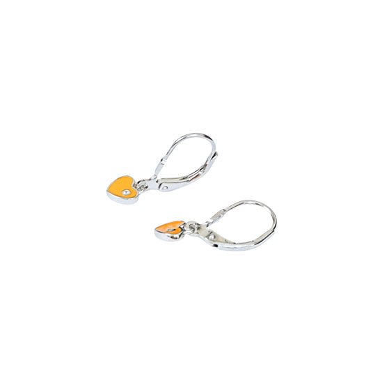 Sterling Silver Kids Earrings – Orange Heart Charm with CZ