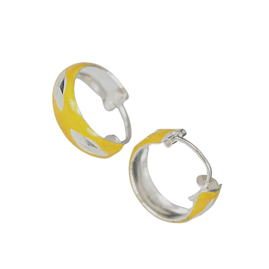 Sterling Silver Kids Earrings – Yellow Enamel Hoop Design