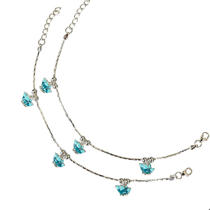 Sterling Silver Kids Anklet Pair – Blue Lotus Floral Charm Design