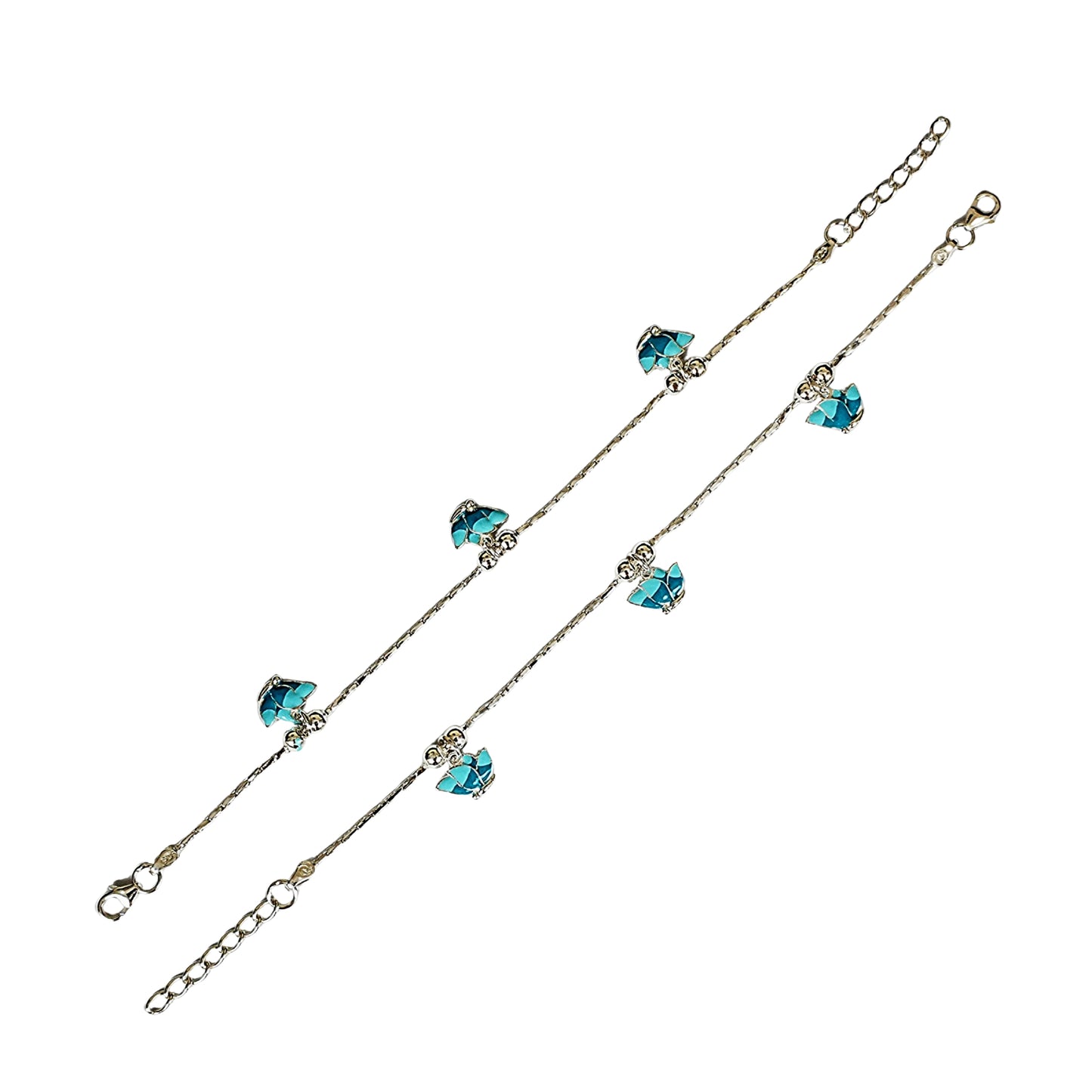 Sterling Silver Kids Anklet Pair – Blue Lotus Floral Charm Design
