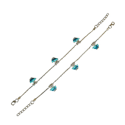 Sterling Silver Kids Anklet Pair – Blue Lotus Floral Charm Design