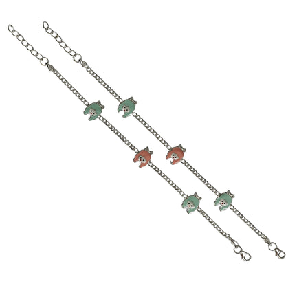 Sterling Silver Kids Anklet Pair – Pastel Bear Charm Design