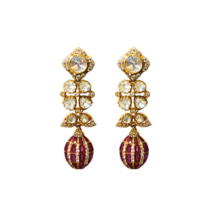 Ruby Drop Moissanite Polki Earrings
