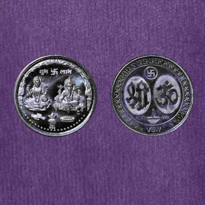 Lakshmi Ganesha with Shubh Labh & Om 999 Fine Silver Coin (10 gm)
