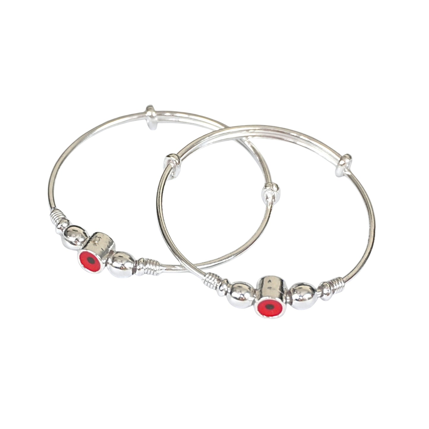 Sterling Silver Kids Kada – Decorative Bead Design (Pair)