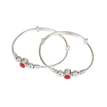 Sterling Silver Kids Kada – Decorative Bead Design (Pair)