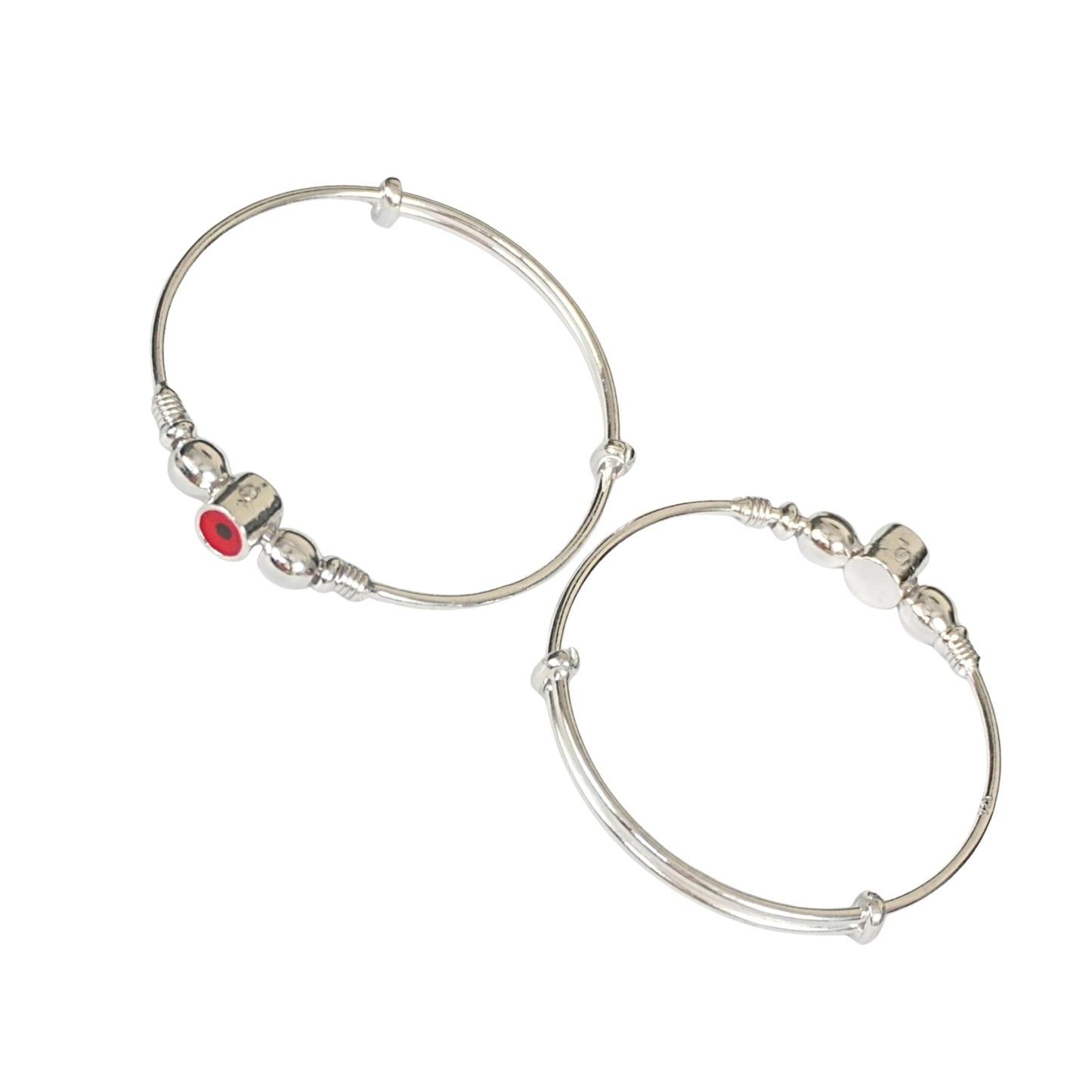 Sterling Silver Kids Kada – Decorative Bead Design (Pair)