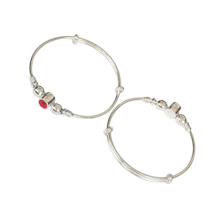 Sterling Silver Kids Kada – Decorative Bead Design (Pair)